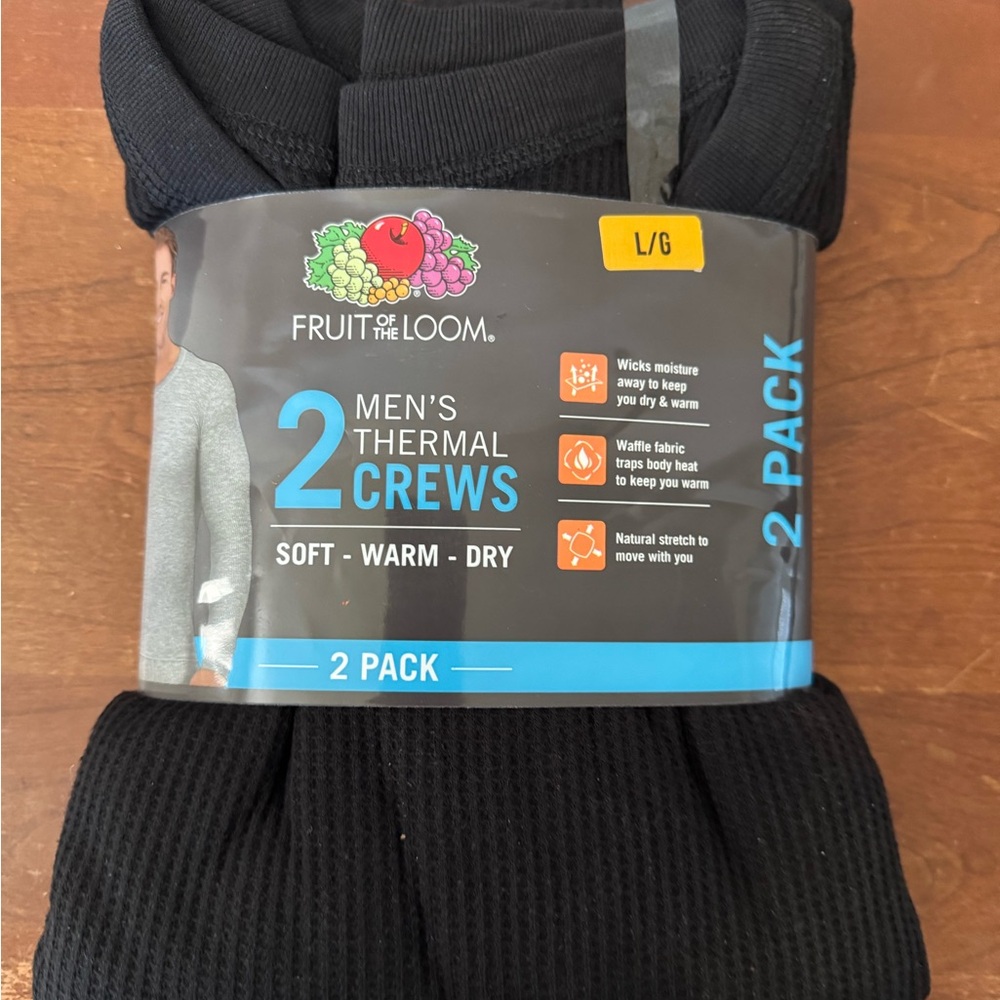 Fruit of the Loom Men's Black Thermal Crews and Pants 2-Pack Large